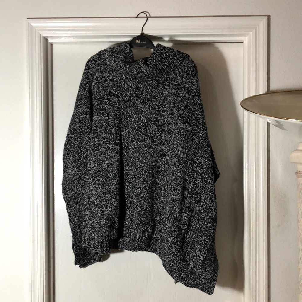 Cozy Black and Gray Knit Poncho